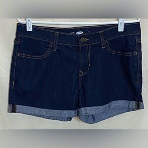 Old Navy Denim Womens Dark Blue Jean Shorts, Cuffed & Semi-Fitted